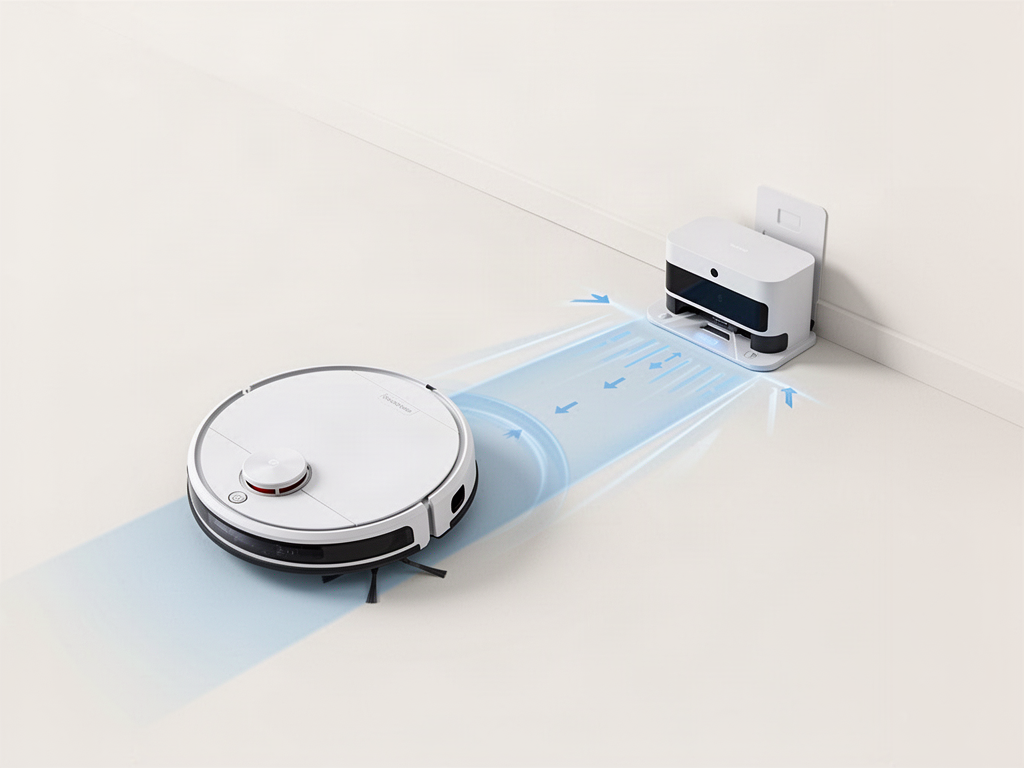 Robot vacuum approaching a charging dock along a clear path