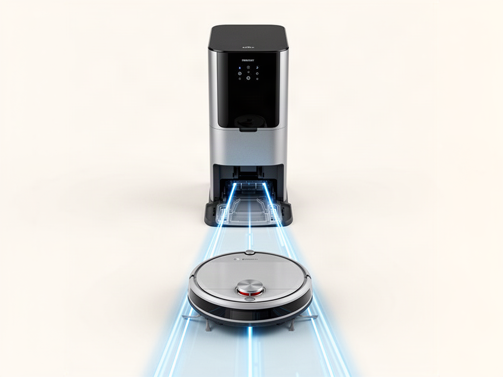 Robot vacuum aligned for final entry into an all-in-one station