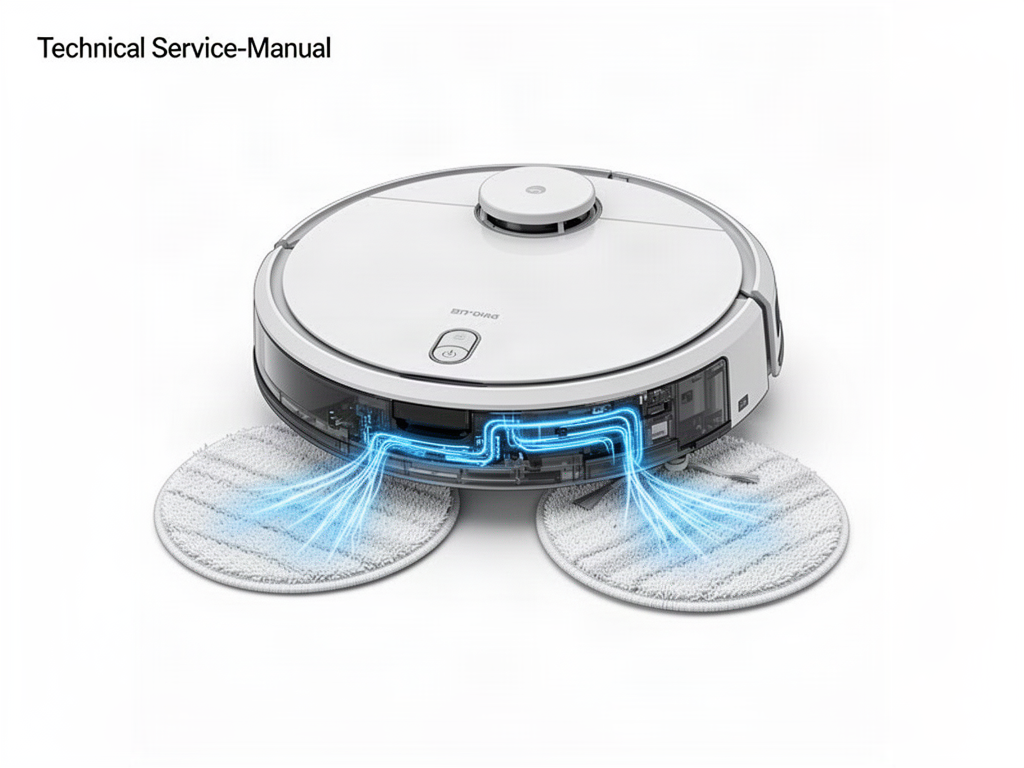 Robot vacuum dual mop pads with moisture flow highlighted
