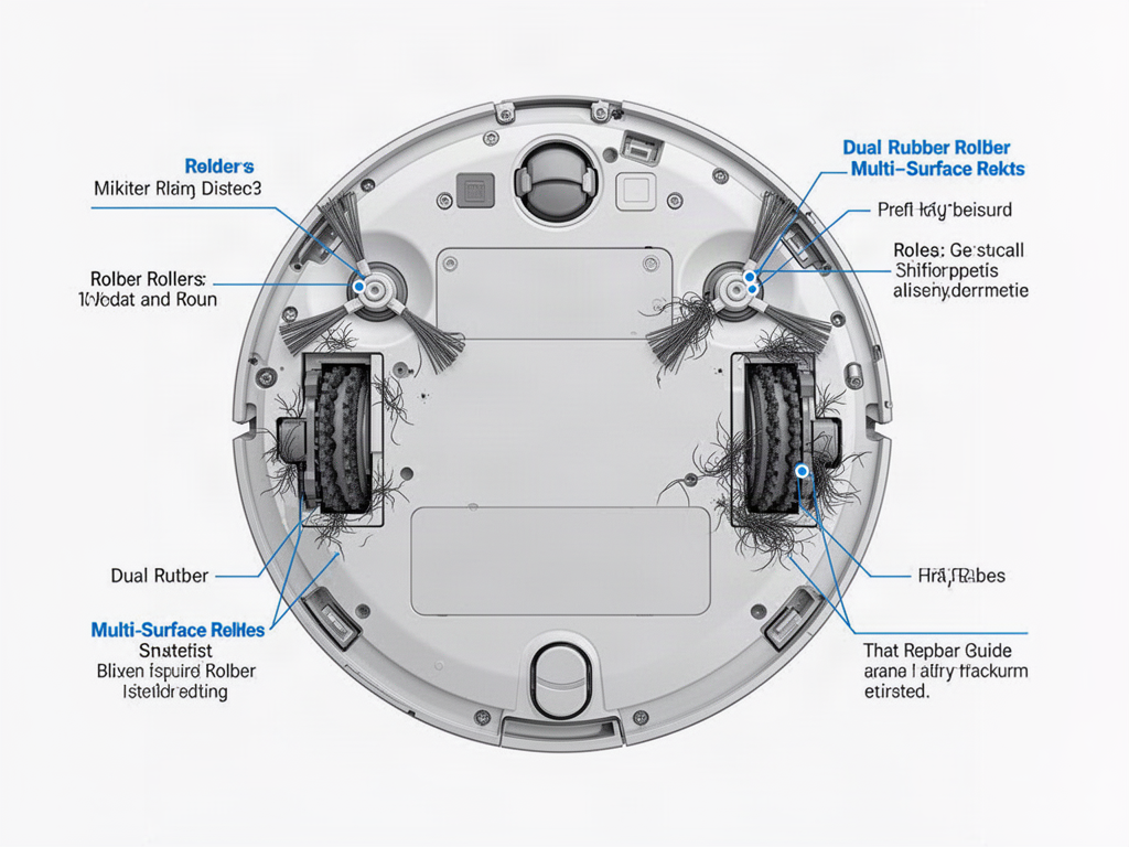 Robot vacuum dual rollers with end bearings highlighted