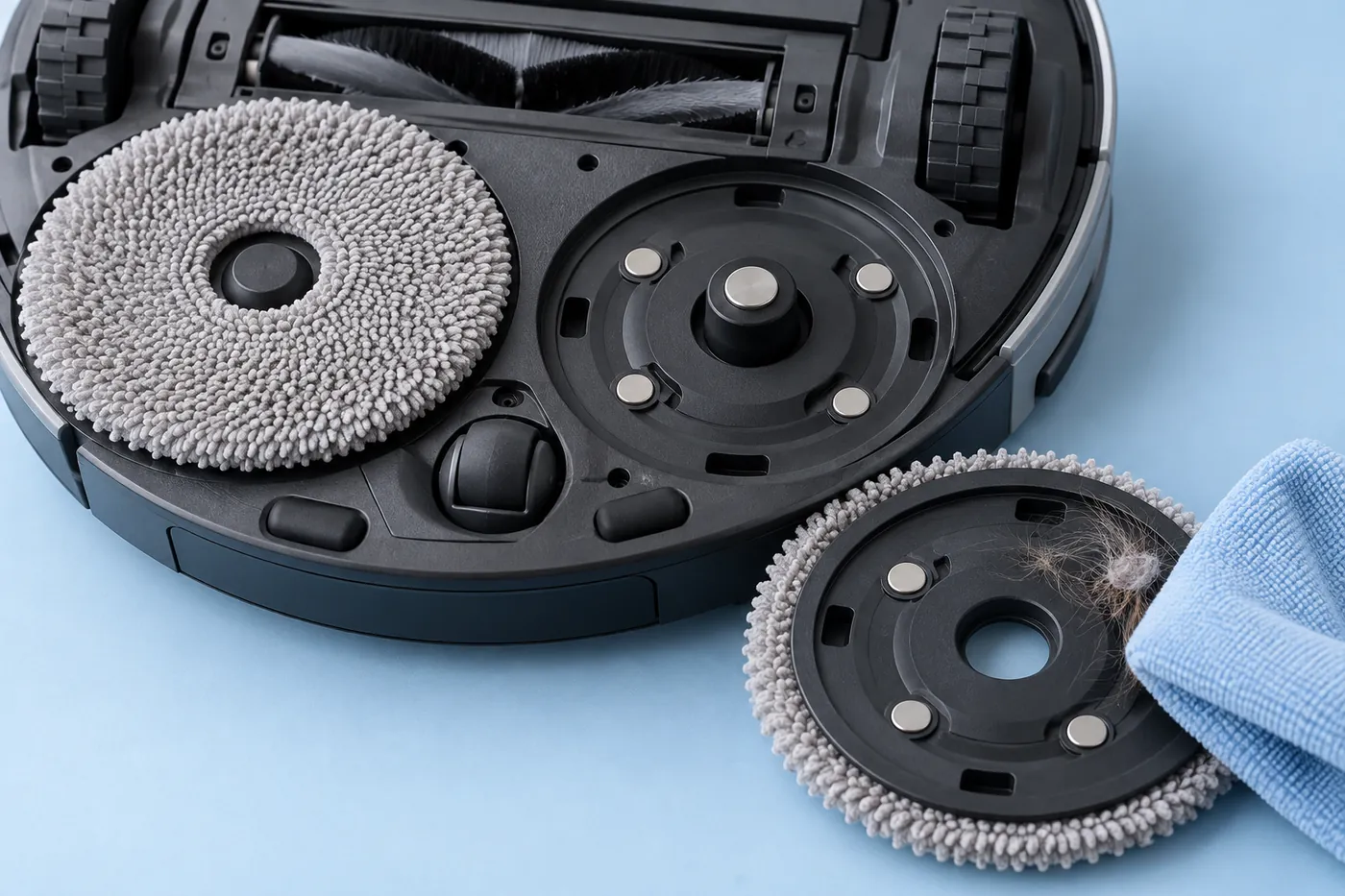 Inspecting a Dreame X40 Ultra mop holder and accessible mounting point for debris