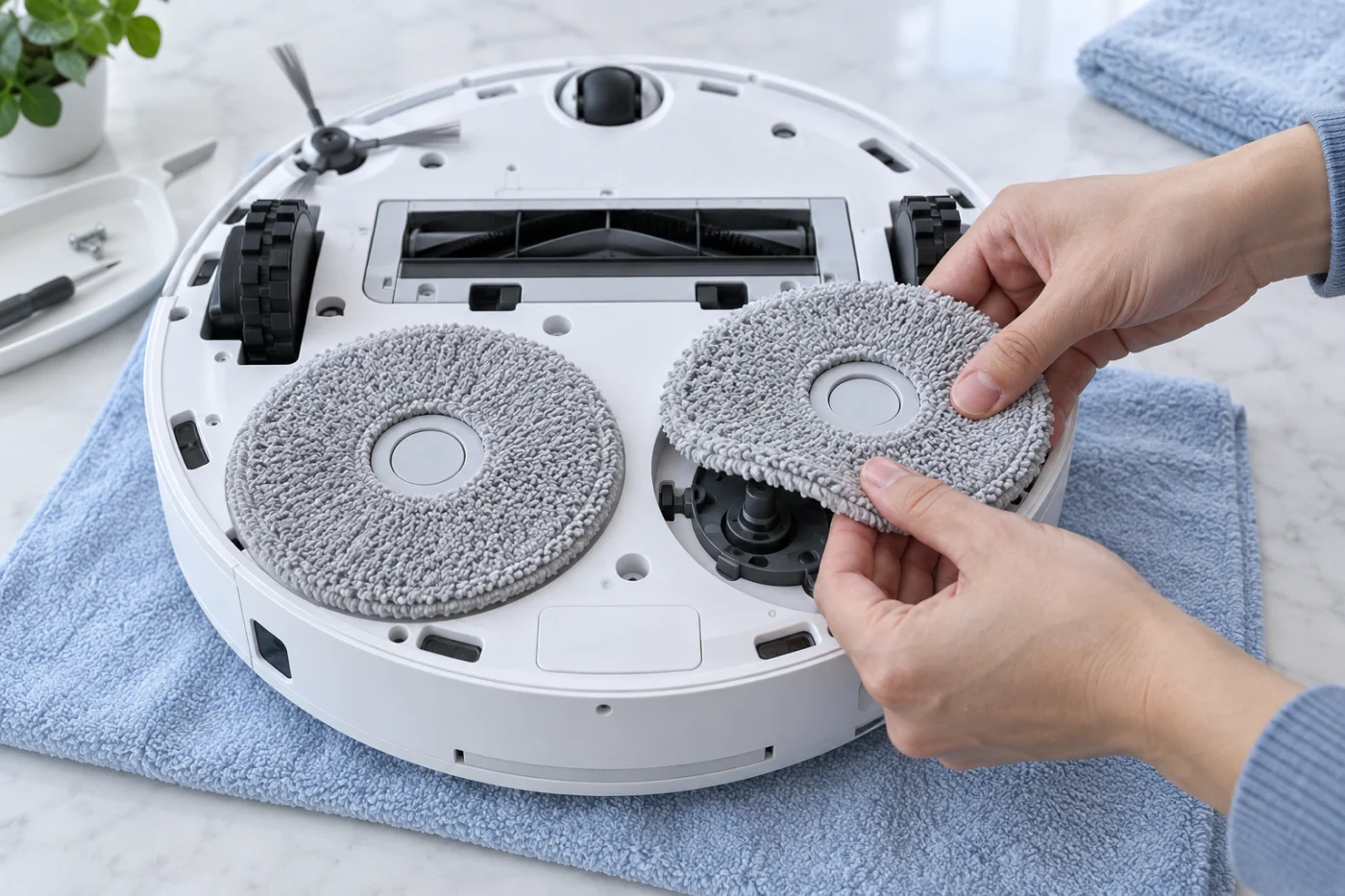 Aligning a mop pad holder with the mount on a Dreame X40 Ultra