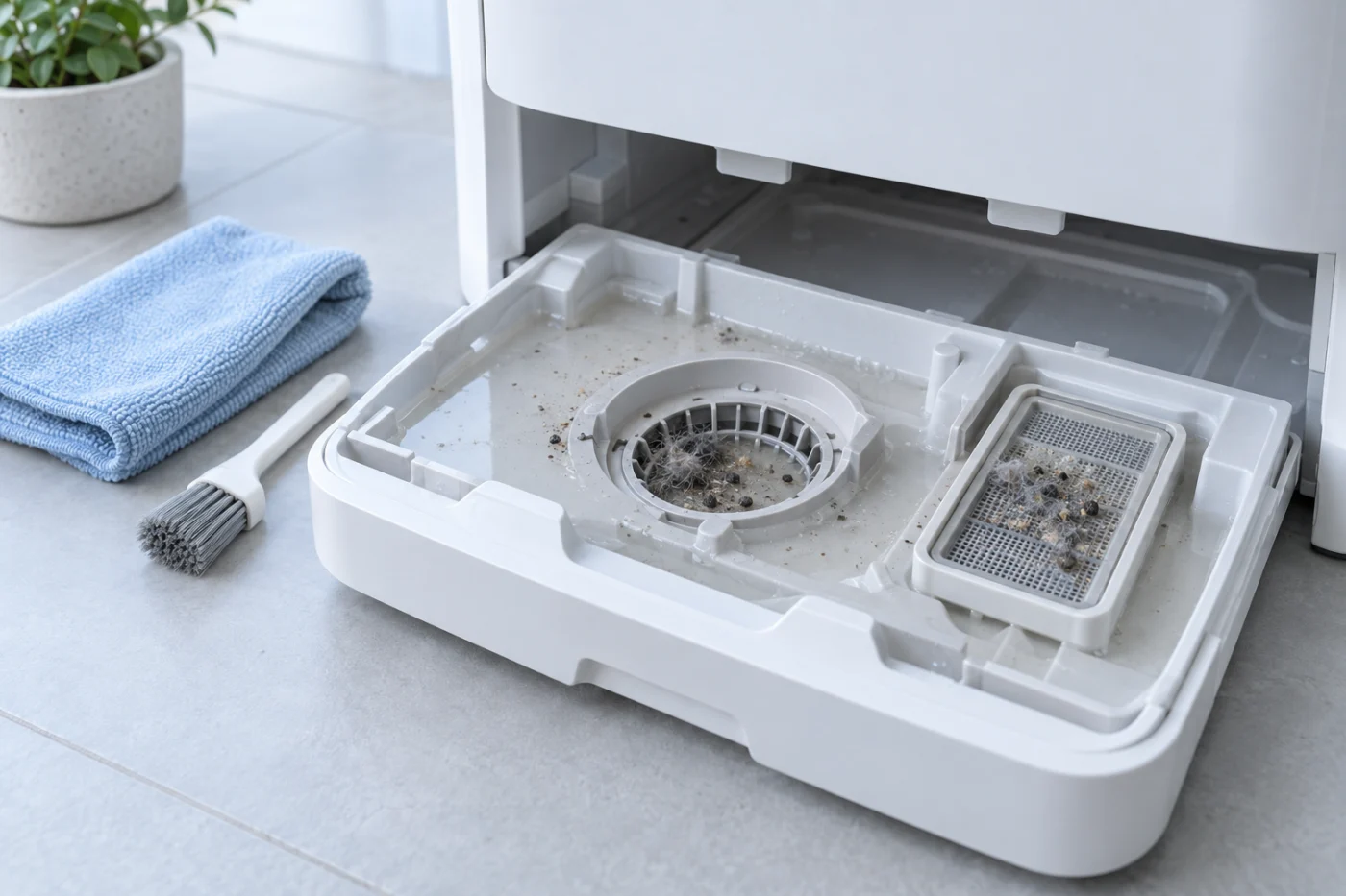 Roborock Q Revo dirty water not pumping because the dock wash tray drain is blocked