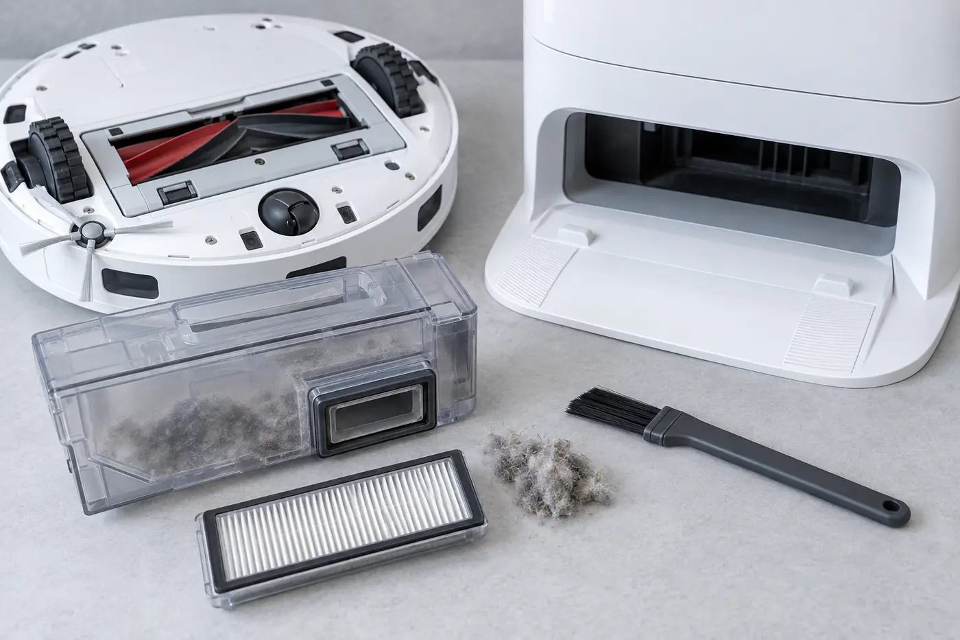 Checking Qrevo Curv dustbin and accessible auto-empty airflow openings