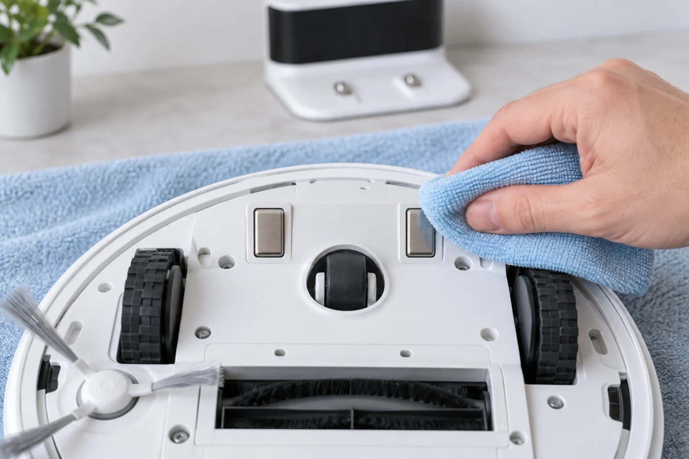 Cleaning charging contacts to fix Roborock Qrevo Curv not charging