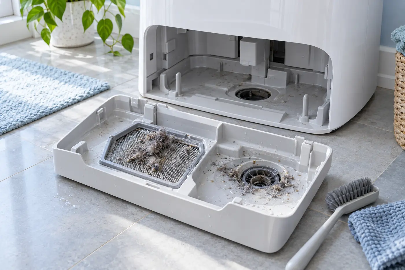 Cleaning the removable Qrevo Curv tray filter and visible drain area