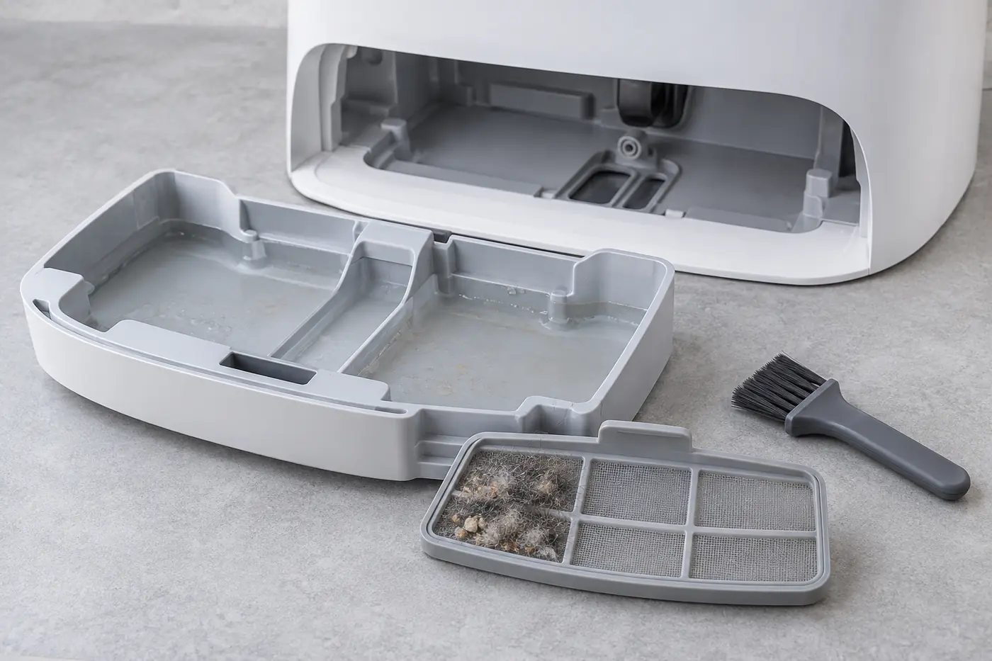 Removable Qrevo Curv cleaning tray and filter