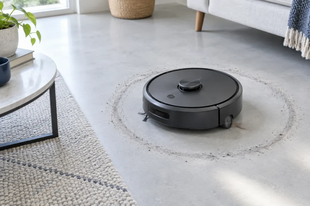 Roomba j7 spinning in circles on a living room floor