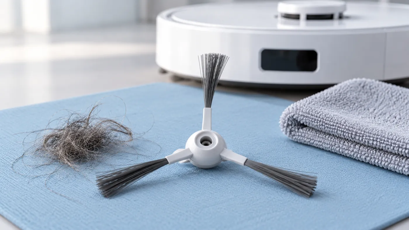 Illustrative clean side brush hub and removed hair