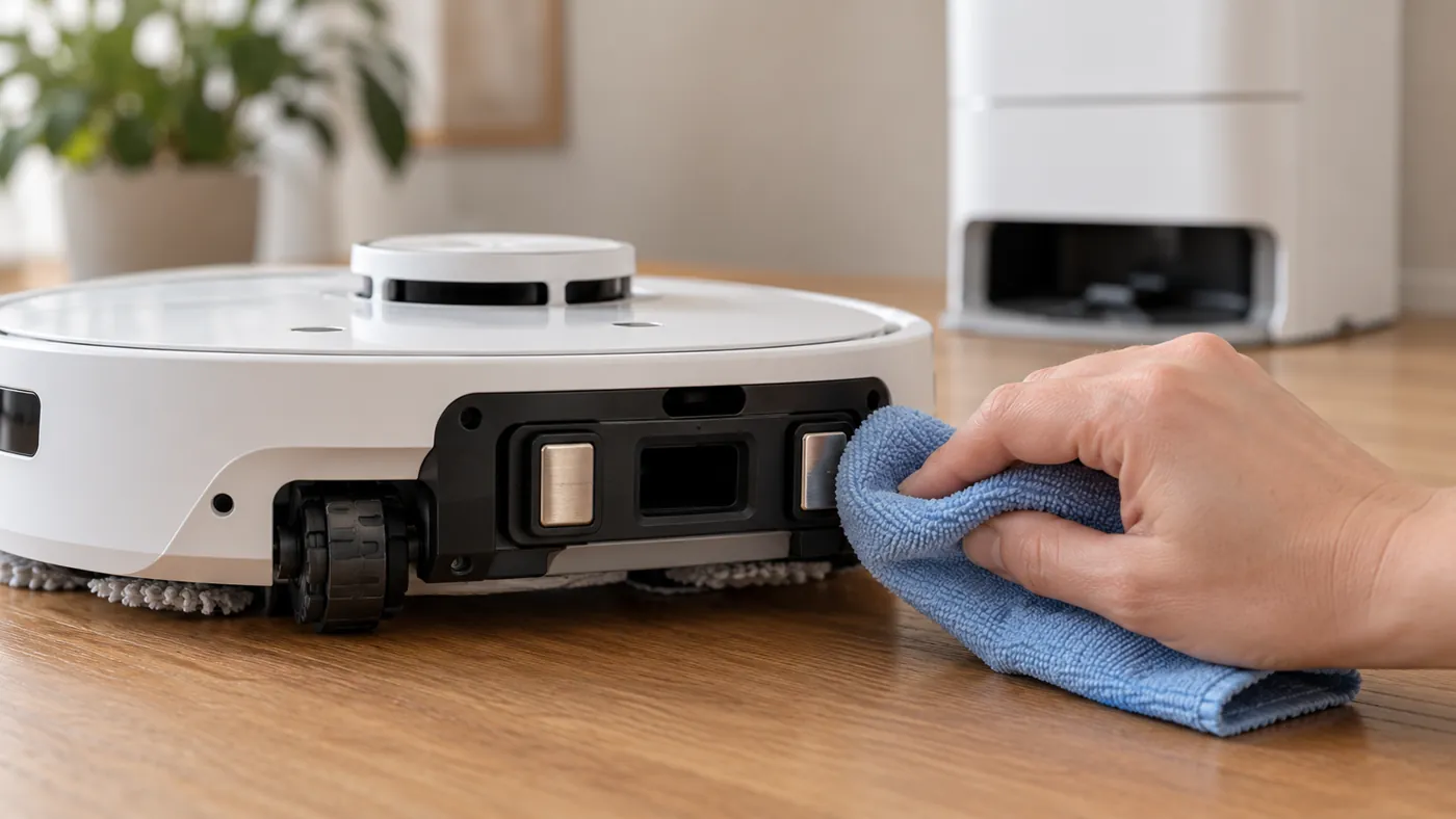 Soft dry cloth wiping robot vacuum charging contacts
