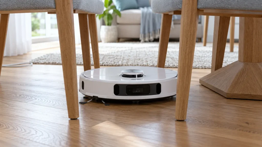 Robot vacuum stopped among closely spaced chair legs