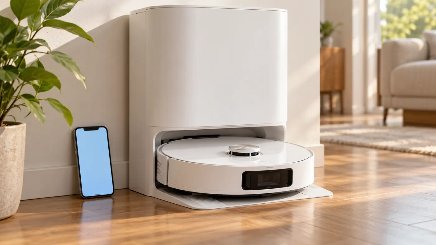 Robot vacuum seated at its powered charging station