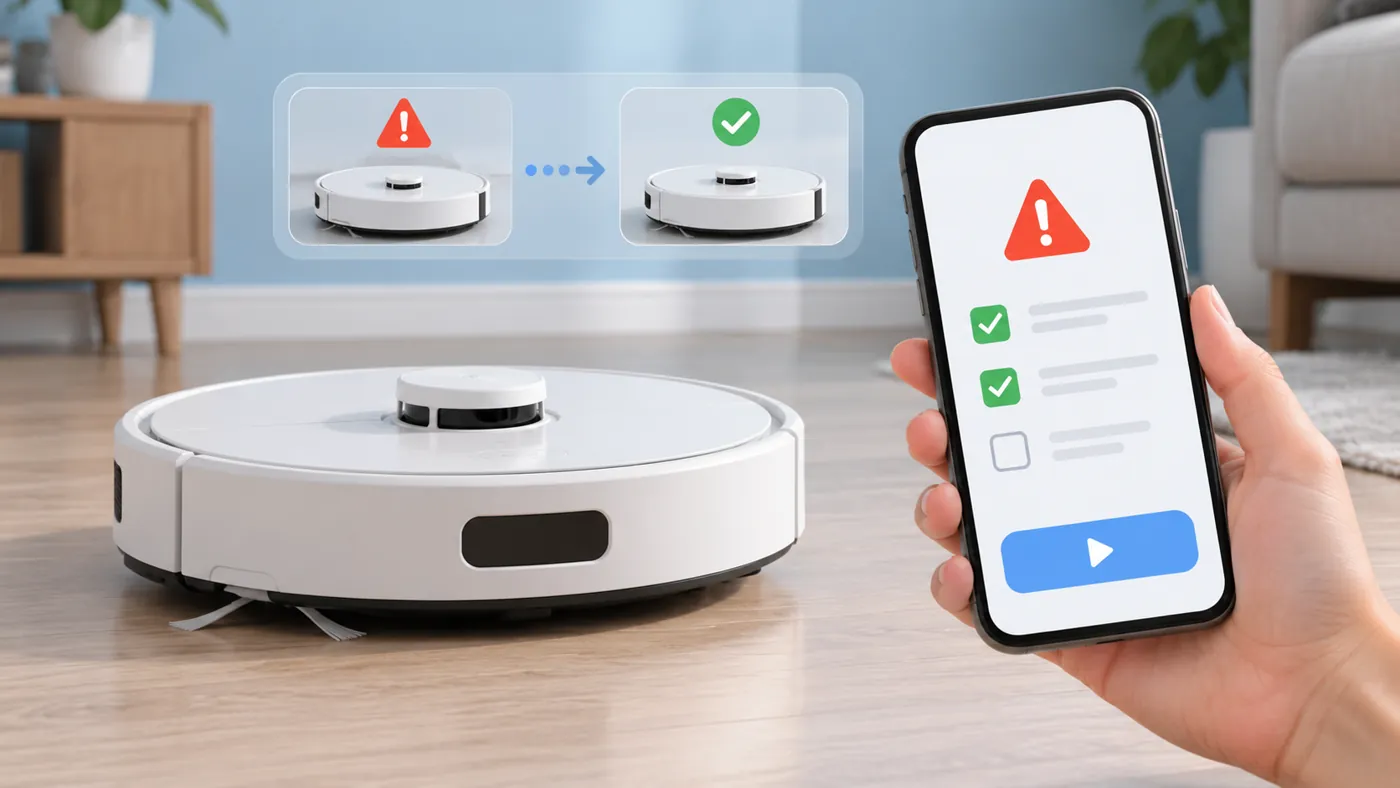 Illustration of recording a sensor alert beside a robot on a clear floor