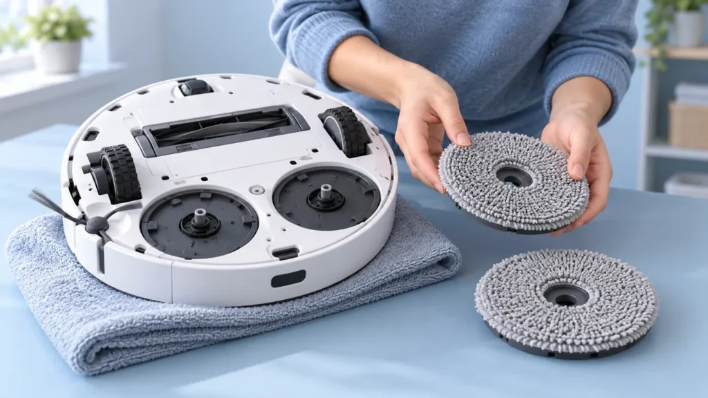Illustration of inspecting removable robot mop-pad holders