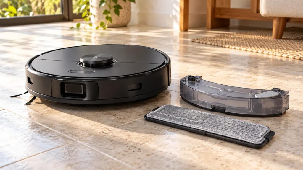 Robot vacuum with a separate water tank and rectangular mop